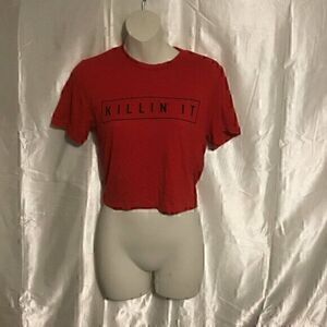 Fashion Nova Red Killin it Cropped Short Sleeve Crew Neck Shirt L